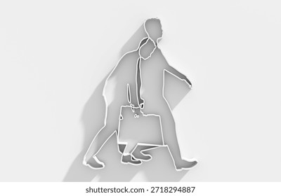 Difference between energy and mood level. Businessman in two versions tired and active. Ready to work and burnout comparison. Businessmen walking with briefcase. 3D render