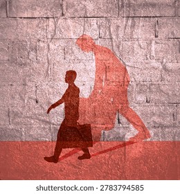 Difference between energy and mood level. Businessman in two versions tired and active. Ready to work and burnout comparison. Businessman walking with briefcase and casting shadow of weary man.