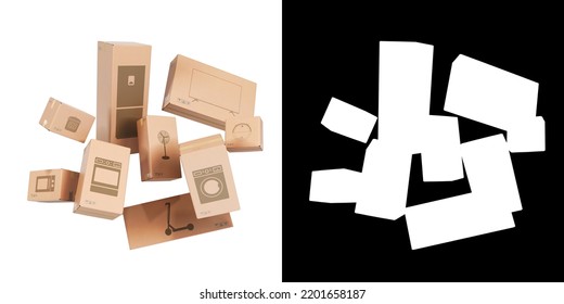 different appliance boxes 3d illustration on white with alpha