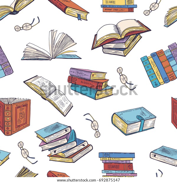 図書館とは違う本 落書き風イラスト 図書館とシームレスな模様 文様背景に学校の本文 のイラスト素材