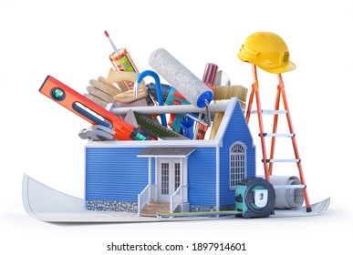 Different building tools inserted in the house . 3d illustration - Powered by Shutterstock