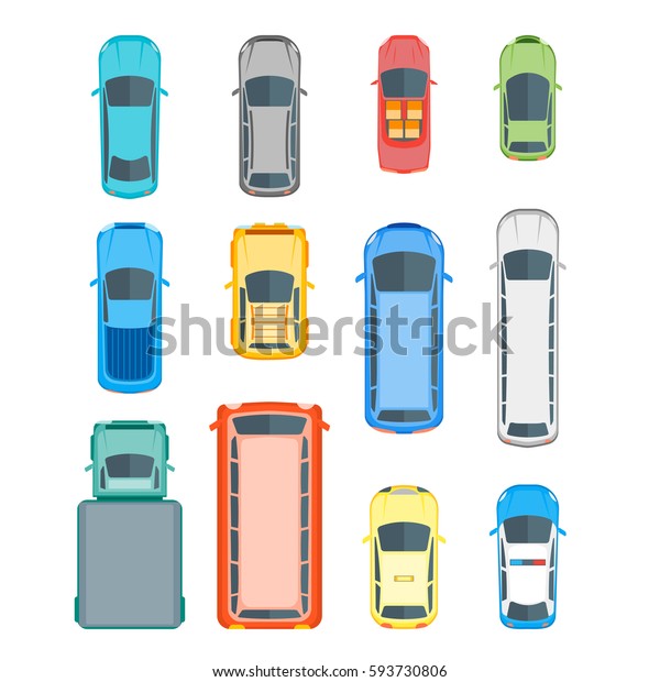 Different Cars Top View Position Set. Flat\
Design Style.\
illustration