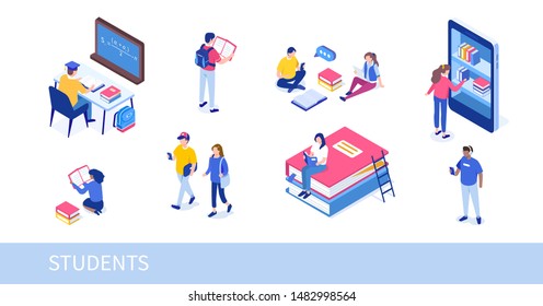 Different college students studying. Can use for web banner, infographics, hero images. Flat isometric  illustration isolated on white background.
 - Powered by Shutterstock