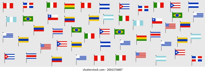 different color and Flags of America. Cultural and ethnic diversity. National Hispanic Heritage Month.