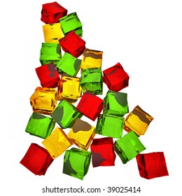 Different Colored Cube Jellies Falling Down