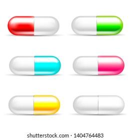Different colors Medical pills set on a white background