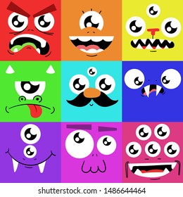 Cartoon Monster Faces Set Smiles Eyes Stock Vector (Royalty Free) 317954015