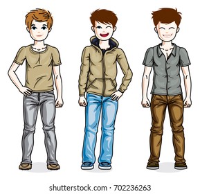 Different Cute Little Boys Standing Wearing Stock Illustration ...