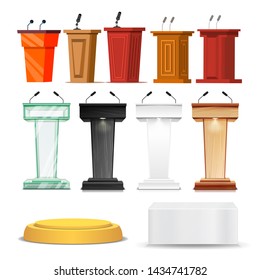 Different Debate Rostrum Podium Set Collection Stock Illustration ...