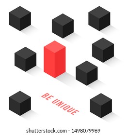 different isometric cubes like be unique. concept of change your way in life or independent person in society. simple flat style trend modern logo graphic design isolated on white background