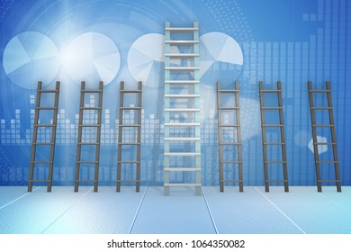 Different ladders in career progression concept - 3d rendering