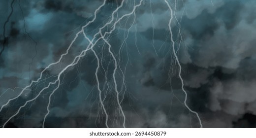 Different lightning bolts isolating on black, Digital lightning. Black marble texture background pattern with high resolution. Realistic lightning. Flash of thunder on a transparent background.	
