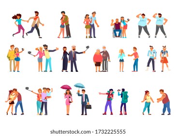 Different Multiracial and multicultural disabled, young and old people walking, making selfie, doing fitness, talking, traveling. Social diversity. Rastered Copy
