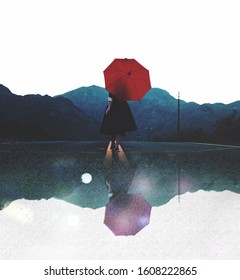 Different path under the red umbrella