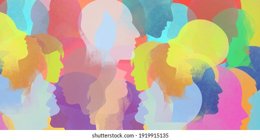 Different People Silhouettes. Demography Change. Ethnic Diversity Of Nationalities. Diverse Nations. Communication