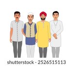 Different Religions people in India. Different religions vector illustrations. Indian different religion illustration. Hindu, Sikh, Muslim and Christian people cartoon illustrations. 