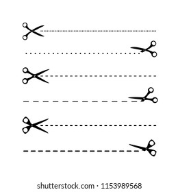 Different Scissors Line Cut Silhouette Set Stock Illustration 1153989568