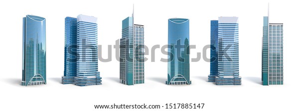 白い背景に異なる高層ビル 3dイラスト のイラスト素材