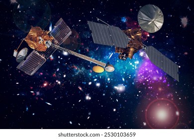 Different spaceships in outer space. The elements of this image furnished by NASA.