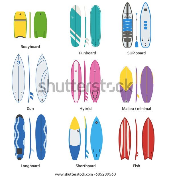 Different Surfboard Collection Various Surf Desk Stock