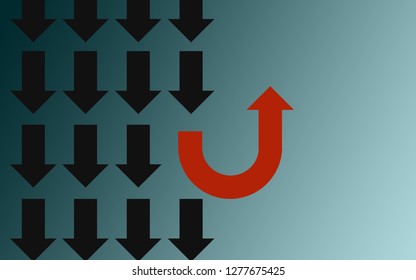 Different Thinking Concept With U Turn Arrow, 3D Rendering