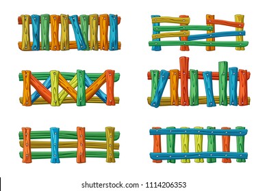 Different types and colors of wooden fence, cartoon set for asset, similar JPG copy