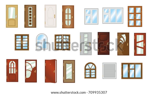 Different Types Doors Windows Stock Illustration 709935307