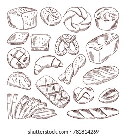 Different Types Fresh Bread Hand Drawn Stock Illustration 781814269 ...