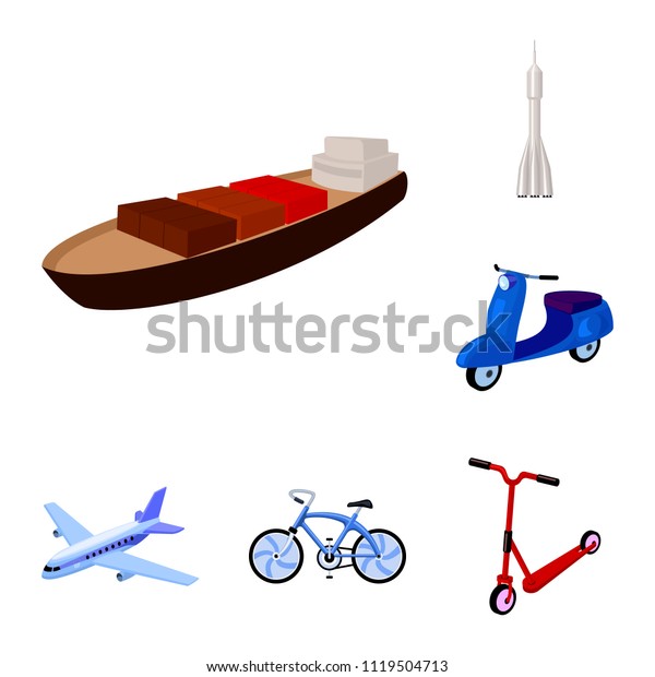 Different\
types of transport cartoon icons in set collection for design. Car\
and ship bitmap symbol stock web\
illustration.