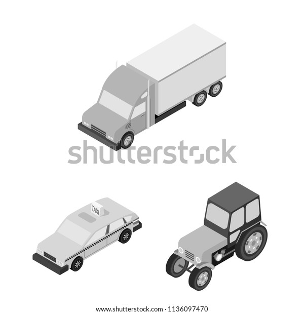 Different types of transport monochrome\
icons in set collection for design. Car and ship isometric bitmap\
symbol stock web\
illustration.