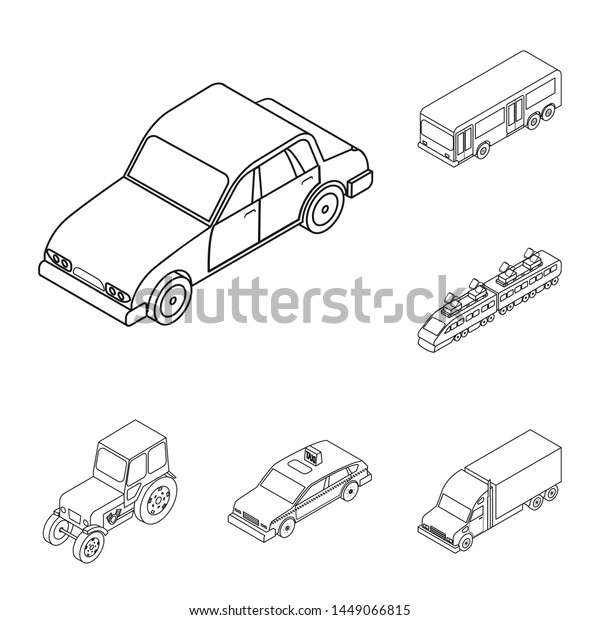 Different types of transport outline icons\
in set collection for design. Car and ship isometric bitmap symbol\
stock web\
illustration.