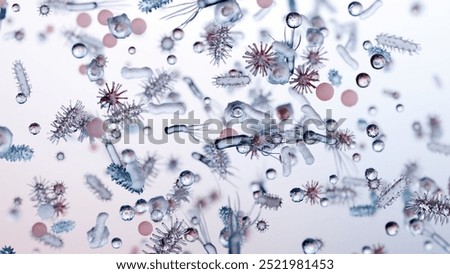 Different types of virus and bacteria and microbe and germs set, Microbiology organism, biology microorganism infection, Types of pathogens, Illness or disease cells, Pathogenic, vein, 3d render