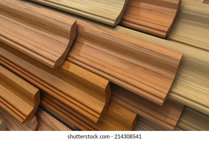  Different Wooden Plinth. Industrial 3d Illustration