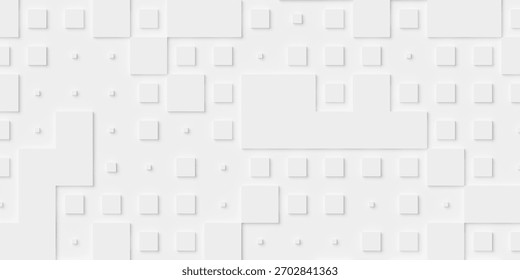 Differently scaled cubes or boxes offset geometry background wallpaper banner, flat lay, 3D illustration