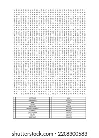 Difficult A4 Word Search Puzzle For Adults Printable With Vocabulary Theme Related To Vegetables. An Educational Activity Or Brain Teaser For All Ages