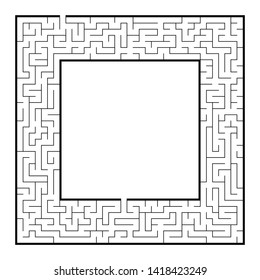 Difficult square labyrinth frame. Game for kids and adults. Puzzle for children. One entrance, one exit. Labyrinth conundrum. Flat  illustration. With place for your image