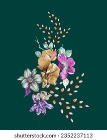 diffrent digital beautiful textile botanical flowers and boders to creat your design