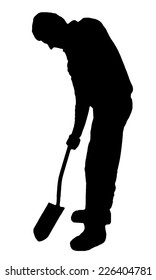 Digging Man With Shovel Silhouette On White