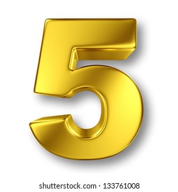 Digit Number 5 In Gold Metal On White