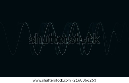 Digital 3d diagram, frequency waves or flowchart, snake graph in glowing laser hairline in deep dark space. Audio, music, sound and rhythm concept. Great as blank, overlay, cover or design element.
