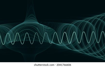 Digital 3d graph, diagram, frequency waves or flowchart in glowing turquoise light in deep dark space. Audio, music, sound and rhythm concept. Great as banner, backdrop, cover or element of design.