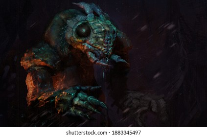 Digital 3d illustration of an alien bug creature in an abstract environment - fantasy sci-fi painting