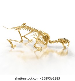 A digital 3D rendering of a Smilodon skeleton in a natural walking posture.