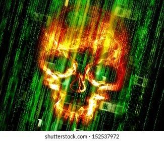 digital abstract background with fire skull