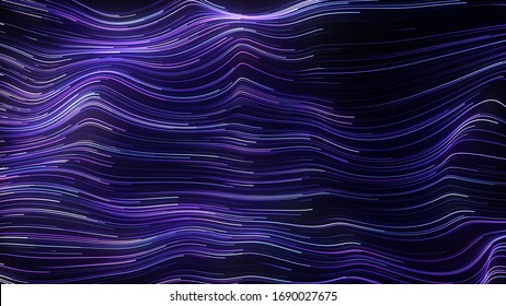 Digital Abstract Background Of Wavy Lines As Ambient Pattern. Glowing Blue Lines. Data Flow