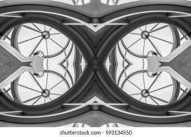 Digital abstract composition  of a modern building fragment in a minimalistic style. The real object of modern architecture Black and white