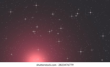 A digital abstract wallpaper featuring a starry space scene with pink and purple hues.