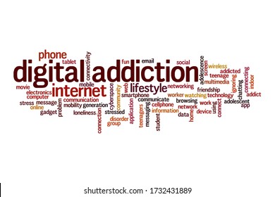 Digital addiction cloud concept on white background