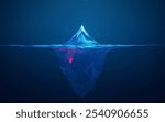 Digital AI Technology Concept. An abstract illustration of an iceberg, symbolizing hidden depths, potential dangers, and the unknown. Generative AI Content