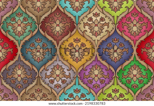Digital All Over Colorful vintage seamless\
pattern with floral and mandala elements.Hand drawn background.\
Islam, Arabic, Indian, ottoman\
motifs.
